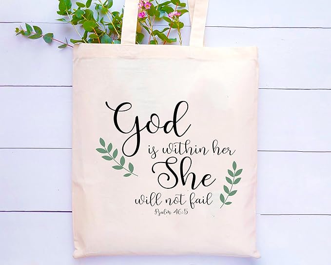 God Is Within Her She Will Not Fail Psalm 46:5– Shoulder Bag Shopping Bag Tote Bag Gift–Daughter Gifts from Mom Or Dad -Birthday Graduation Christmas Gifts for Daughter Bouns Daughter Daughter in Law