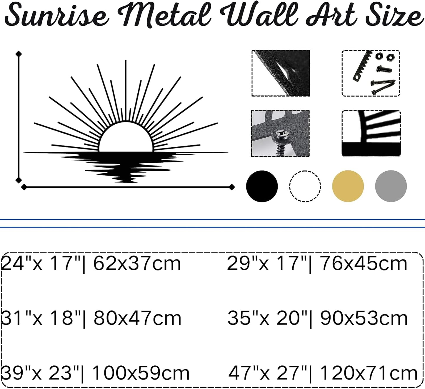 Sunrise Metal Wall Art, Metal Sun Wall Decor, Metal Sun Outdoor Decor, Large Metal Sun Wall Art, Sun Wall Art, Boho Sun Wall Art, Sunshine Metal Sign, Living Room Bedroom Wall Hangings (White, 31"x 18"| 80x47cm )