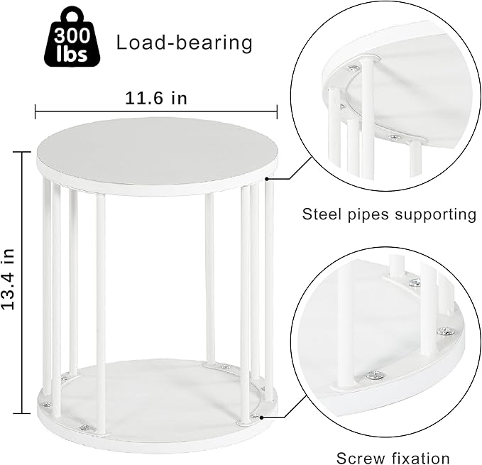 HDANI Wooden Stool Set of 2 for Kids,Adults,300lbs Load Capacity Garden Round Wood Stool,Non-Slip Small Step Stool for Plant Stand,Kitchen,Bathroom and Bedroom,White