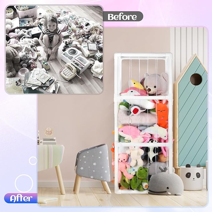 Large Stuffed Animals Storage, Zoo Stuffed Animal Holder Space Save Vertical Stuffed Animals Storage PVC with Elastic Band and Net for Playroom Birthday Gift for Bedroom Nursery