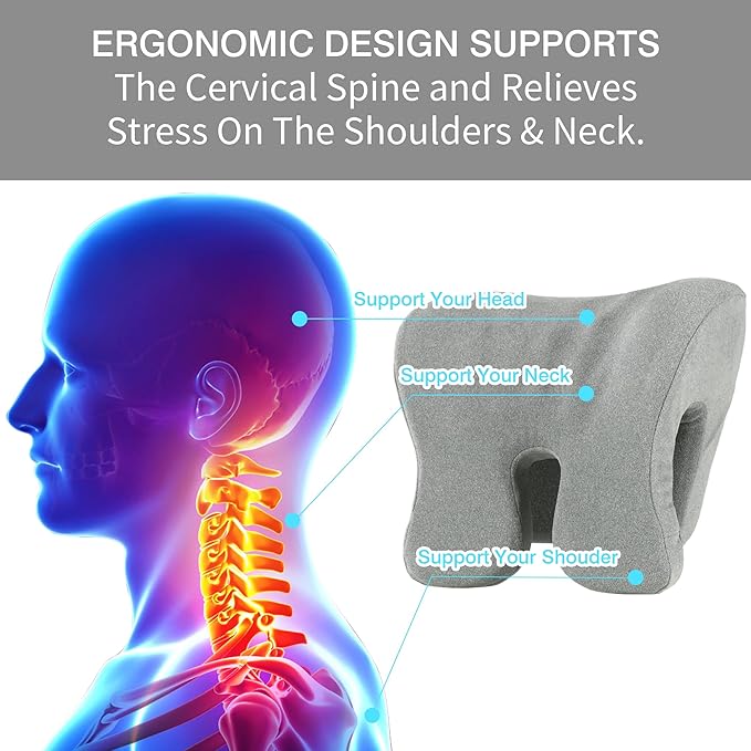HOMBYS Memory Foam Neck Support for Office Chair, Supportive Headrest Pillow for Neck Pressure Relief Improved Posture for Working Chair, Car, Sofa, Plane and Travel