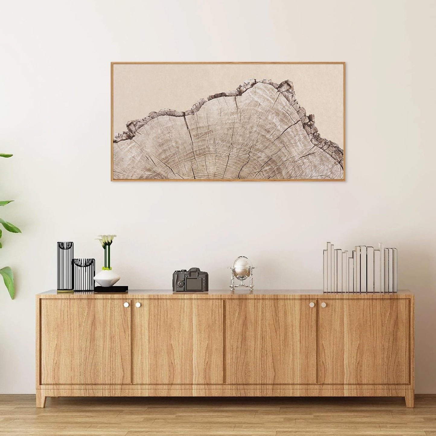 SIGNINART Large Tree Ring Framed Canvas Wall Art, Rustic Beige Wooden Wall Decor, Neutral Nature Wood Stump Artwork, Modern Art Prints for Bedroom Living Room Office 20"x40"
