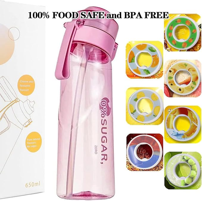 Generic Water Bottle with Flavor Pods 650ml BPA Free Water Cup with 7 Scented Water Bottle Flavor Pods Sports Water Bottle Suitable for Outdoor