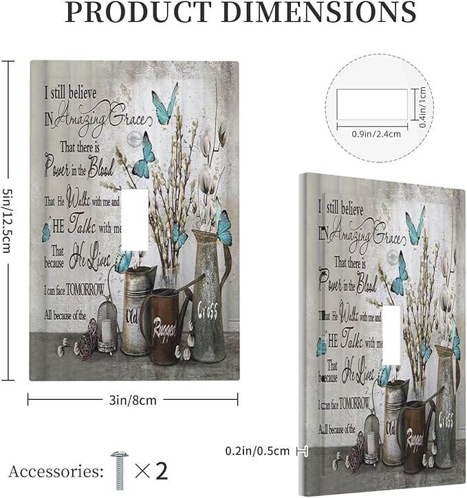 Blue Butterfly Rustic Flower Inspirational Quotes 1 Gang Light Switch Covers Single Toggle Wall Plate Decorative Switchcover Electrical Switchplate for Farmhouse Country Bedroom Kitchen Decor