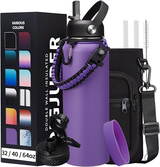 40oz Vacuum Stainless-Steel Water Bottles with Straw & Spout Lids, Leakproof Sports Metal Water Bottle Keeps Ice Cold-48Hrs Hot-24Hrs, Wide-mouth Water Bottle for Outdoor Fitness Camping Running