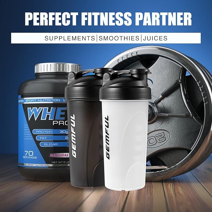 GEMFUL Shaker Bottle for Protein Mixes 28 oz BPA-Free Leak Proof Smothies Mixer Water Cups 2 Pack
