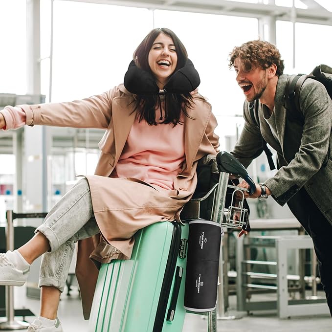 Travel Pillow and Blanket Set Neck Pillow Airplane Memory Foam for Traveling Compact with Bag Black