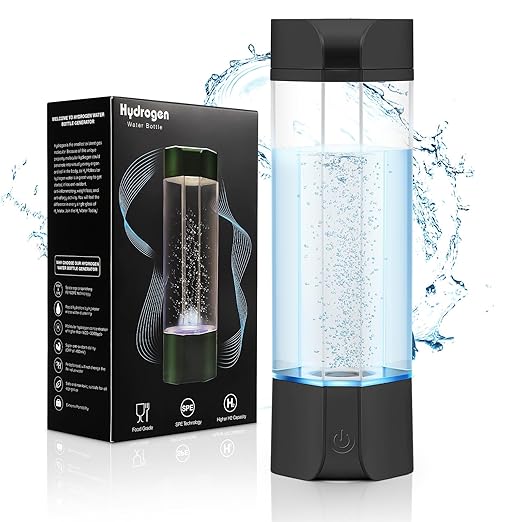 Hydrogen Water Bottle Generator with Gas Inhaler Molecular H2 Maker Machine SPE/PEM Technology Generates Real 3000ppb Pure Hydrogen Concentration Dupont Membrane Purification Vent (Black)