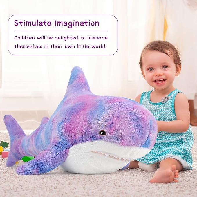 MorisMos Giant Shark Stuffed Animal, Chubby Shark Pillow Baby Shark Plush Toy Shark Toys Cute Stuffed Shark Plush Big Shark Plush Pillow for Kids, Purple, 32in