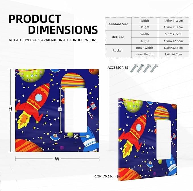Space Astronaut Combo Single Blank 1 Rocker Light Switch Wall Plate Cover Decorative 2-Gang for Electrical Boys Kids Room Bathroom Bedroom Home Kitchen One Decora Receptacle 4.5" x 4.6"
