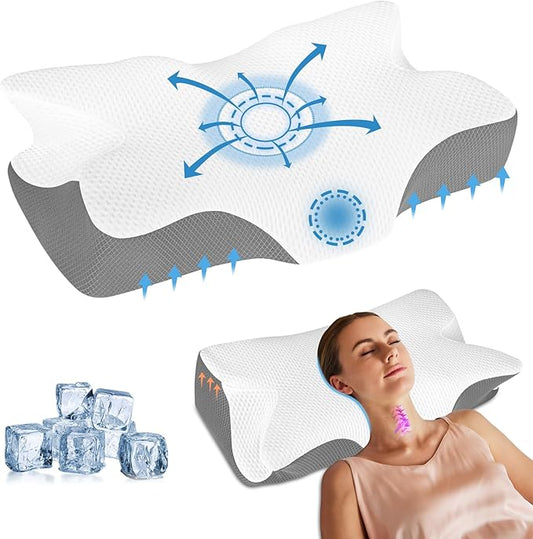 Anvo Ergonomic Pillows for Pain Relief Sleeping - Cervical Pillow for Neck Pain Relief - Memory Foam Pillows for Neck and Shoulder Pain - Neck Pillow for Side Back & Stomach Sleeperr - Silver Firm