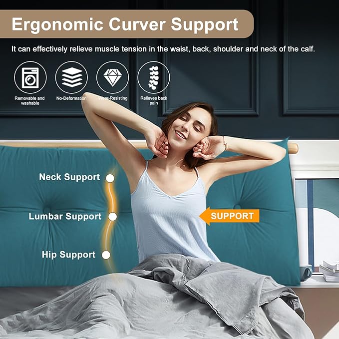 Large Triangular Headboard Pillows Long Backrest Positioning Support Bolster Cushion for Daybed Fluffy Quality Plush Body Wedge Pillow with Removable Cover(Dark Blue-Twin/Twin XL-39x8x20 in)