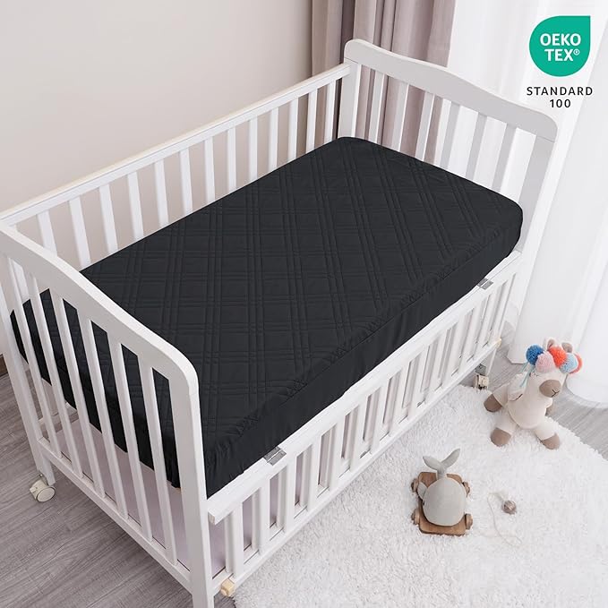 Waterproof Crib Mattress Protector 2 Pack, Ultra Soft Breathable Crib Mattress Pad Cover for Boys Girls Neutral, Fit Standard Crib Mattress and Toddler Mattresses, Black