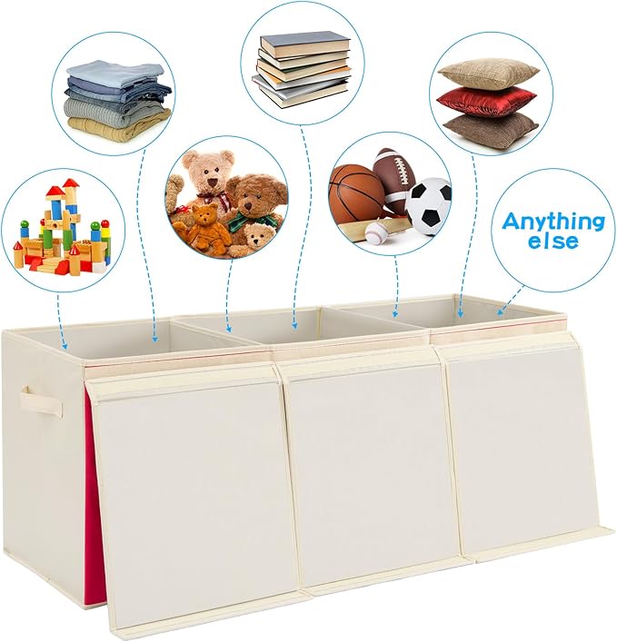 Large Toy Box Chest with Lid, Oxford Collapsible Sturdy Toy Storage Boxes Bins Baskets for Boys, Girls, Closet, Playroom, Nursery Room, 39"x15.5"x13" (Pink & Red)