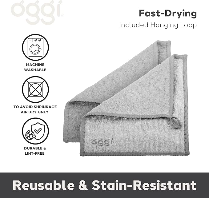 OGGI Bambou Wine Glass Polishing Cloths - Natural Wine Polishing Cloth, 91% Bamboo-Derived Rayon Cellulose Fiber, Reusable, Hygienic, Fast Dry, Odor-Free, Non-Scratch, Lint-Free - 2 pcs, 7x9"