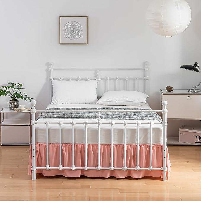 Bed Skirt Full Size Ruffled Bed Skirts with Split Corners, 16 Inch Drop Dust Ruffle Bed Skirt with Platform, 16 Inch, Blush, Full Size