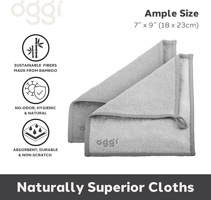 OGGI Bambou Wine Glass Polishing Cloths - Natural Wine Polishing Cloth, 91% Bamboo-Derived Rayon Cellulose Fiber, Reusable, Hygienic, Fast Dry, Odor-Free, Non-Scratch, Lint-Free - 2 pcs, 7x9"