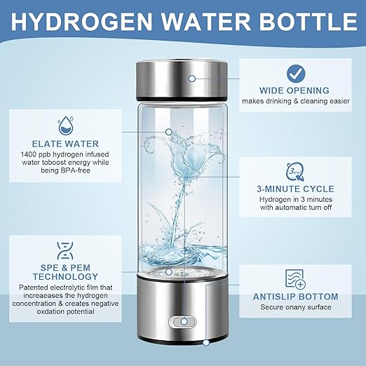 2024 Hydrogen Water Bottle, Hydrogen Water Bottle Generator, Three Minute Rapid Electrolysis, 420ml Portable Hydrogen Water Generator for Office, Daily Use, Travel, Fitness and Gifts