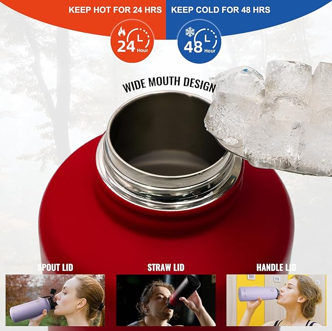 NATURE PIONEOR Tactical Water Bottle with Carrying Molle Sleeve, Stainless Steel 18/8 Food Grade Half Gallon Jug