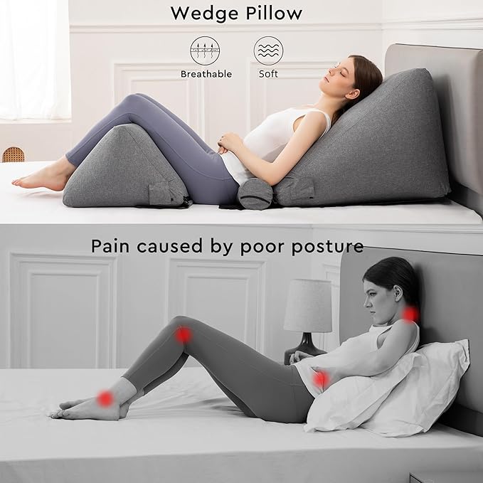 inflatable Orthopedic Bed Wedge Pillow for Sleeping,Back Neck Leg Pain Relief Post Surgery, Heartburn,Acid Reflux & GERD Reading Pillow for Post Surgery,Support Pillows-Anti Snoring,Sleep apnea