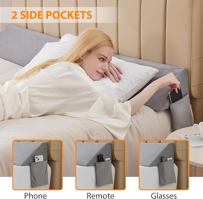 Queen Bed Wedge Pillow for Headboard, Bed Gap Filler, Mattress Gap Filler Queen, Fill The Gap (0-7") Between Headboard and Mattress (Velvet, 60"x10"x6")