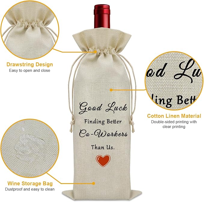 Funny Farewell Gifts for Coworker Leaving Wine Bag Goodbye Gifts for Colleague Coworkers Happy Retirement Gifts for Women Men Wine Bottle Decoration Bag New Job Gifts for Him Her Wine Accessory Gifts