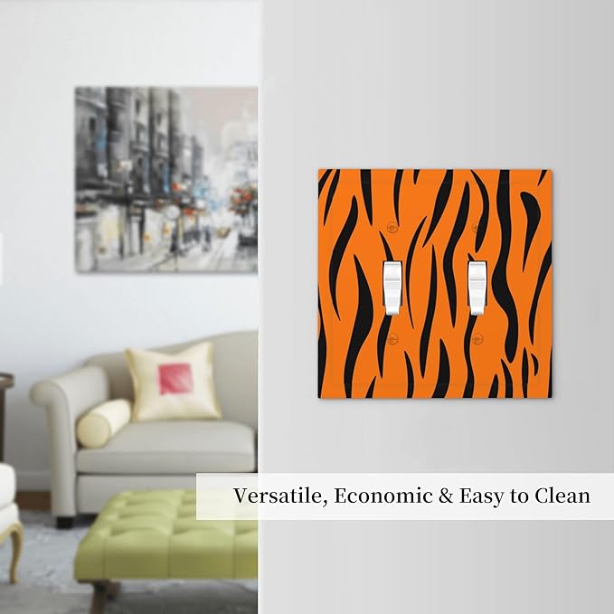 Tigers Stripes Orange Double Toggle Light Switch Covers 2 Gang Wall Plate Dual Decorative Switchplate Electrical Faceplate for Bathroom Country Kitchen Bedroom Decor, 4.9" x 5"