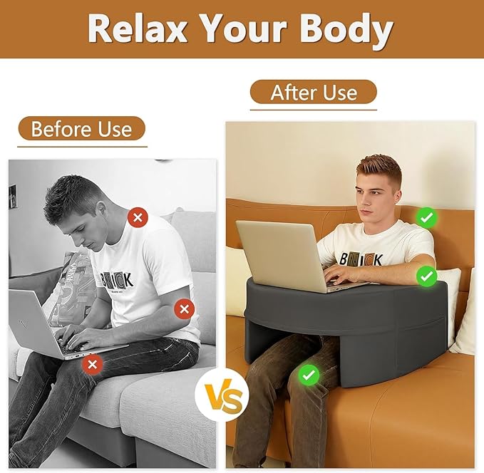 Reading Pillow for Gaming Small, Lap Desk Pillow for Adult Reading, Soft Arm Rest Memory Foam Cushion Pillow for Working, Playing, Steam Deck Switch or Sitting in Bed Floor Couch Sofa (Grey)