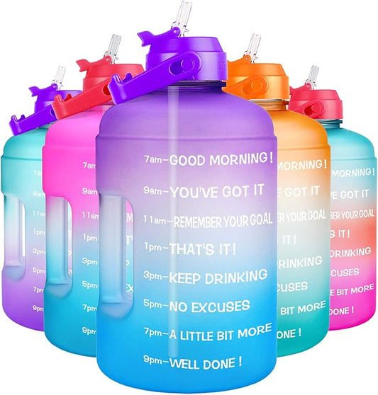 QuiFit Half Gallon Water Bottle - with Straw & Motivational Time Marker Leak-Proof BPA Free Reusable Gym Sports Outdoor Large(73OZ) Capacity Water Jug(Purple/Blue Gradient,Half Gallon)