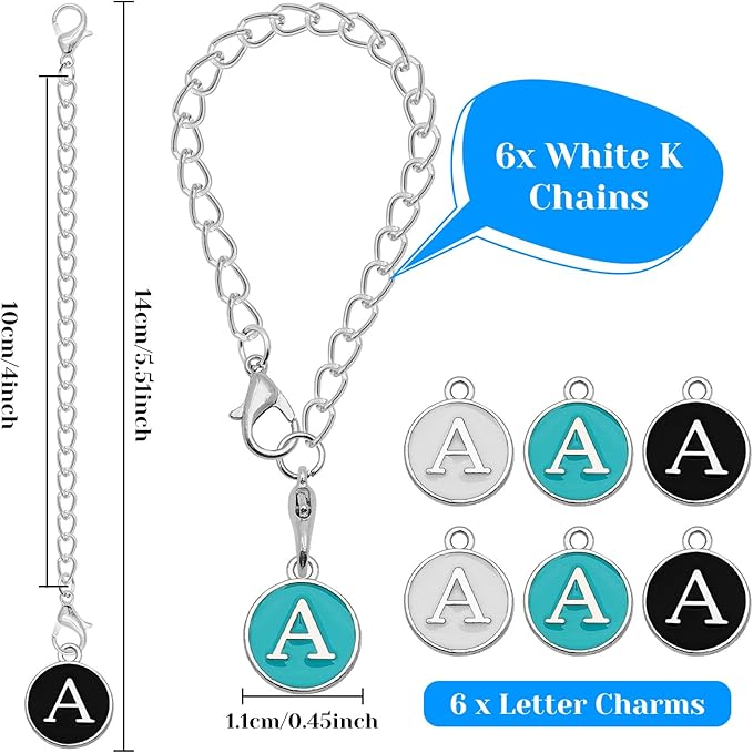 Letter Charm Accessories for Stanley Cup,6PCS Initial Name ID Personalized Handle Charm Personalized Handle Decor Set DIY Identification Handle Letter Charms for Stanley Tumble (A/White/Black/Blue)