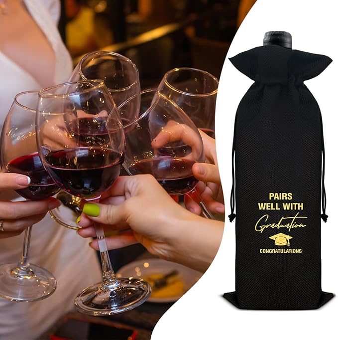 HOIJAUMAI Graduation Gifts for Women Men Graduation Wine Bag Pairs Well with Graduating Wine Gift Bags (Black)