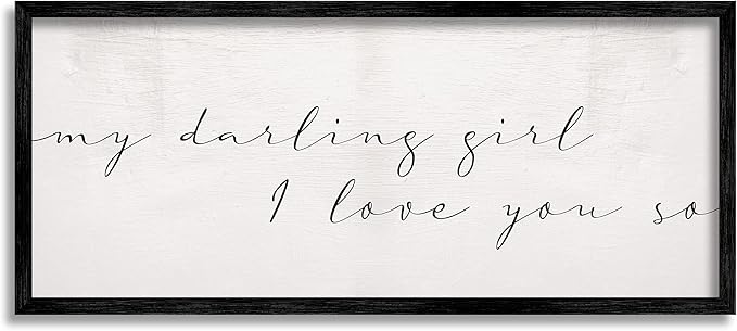 Stupell Industries Darling Girl I Love You So Sentiment Soft Typography, Designed by Daphne Polselli Black Framed Wall Art, 13 x 30, Off- White