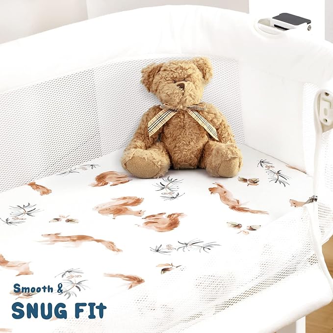 Stretchy Ultra Soft Fitted Bassinet Sheet Set 3 Pack, Universal Fit for Bassinets Baby Cradle Moses Basket Oval Rectangle Mattress Safe and Snug, Cute Jungle Squirrels and Animals