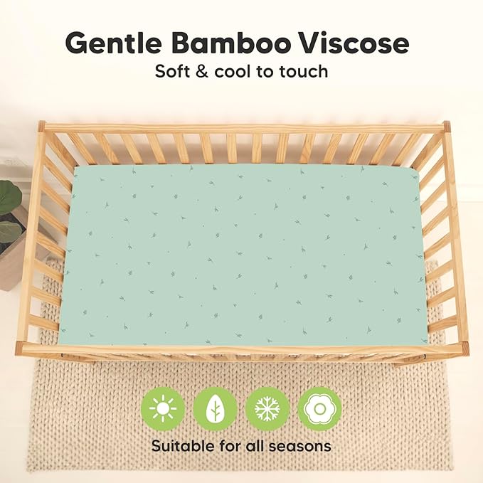 2-Pack Waterproof Crib Sheets for Boys, Girls - Viscose Derived from Bamboo Crib Sheets Neutral, Crib Mattress Protector Sheet, Soft Toddler Bed Sheets, Fitted Baby Crib Sheets Girl, Boy (Bunnies)