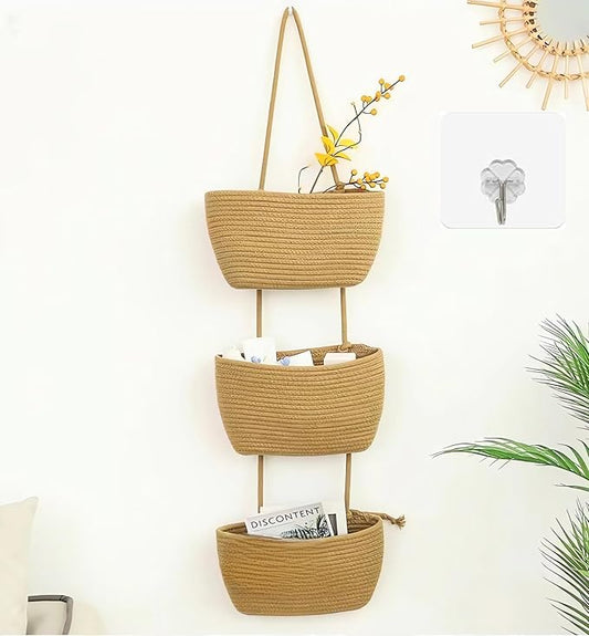 Over the Door Organizer, 3 Tier Hanging Wall Basket for a Stylish and Clutter-free Space, Ideal for Boho Room Decor and Nursery Decor