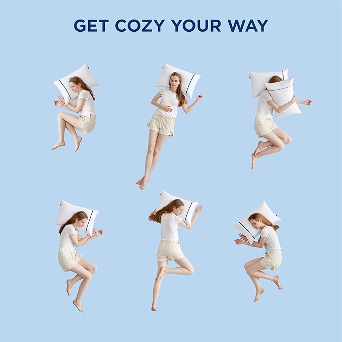 Bedsure Hotel Pillows - Luxury Bed Pillows for Sleeping with Decoration Strip Breathable Cover Soft & Supportive Pillows for Side, Back or Stomach Sleepers (2, Blue, Standard)