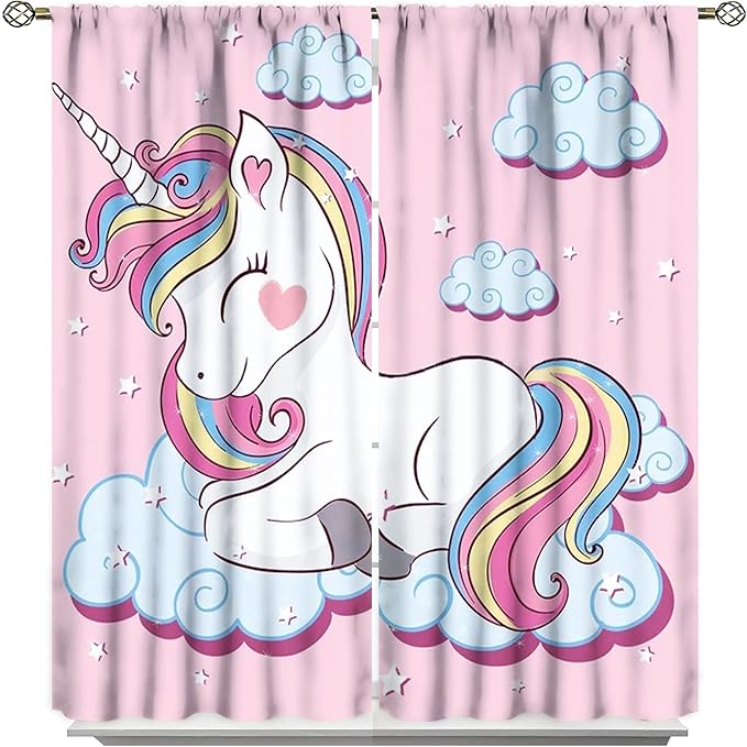 Unicorn Curtain for Kids Bedroom,Pink Cartoon Rainbow Darkening Curtains Decor Sliding Curtains Decorative Curtains for Girls Boys Baby Room,Living Room Decoration 42x63inch(107x160cm)