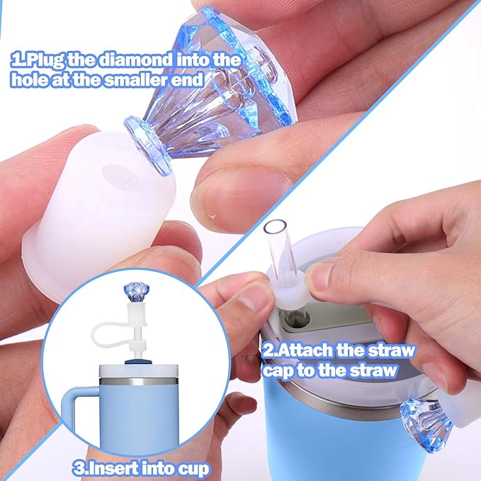 Mity rain 6pcs Diamond Straw Topper for Stanley Cup, Straw Cover for Stanley Cup 40/30 Oz Accessories, Reusable Straw Topper for Simple Modern Tumblers Colorful Straw Decor