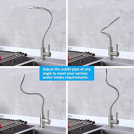 Kitchen Water Filter Faucet with Adjustable Gooseneck, Stainless Steel Drinking Water Faucet Lead-Free Safety for Water Filtration Systems or Reverse Osmosis Systems, Beverage Cold Water Faucet
