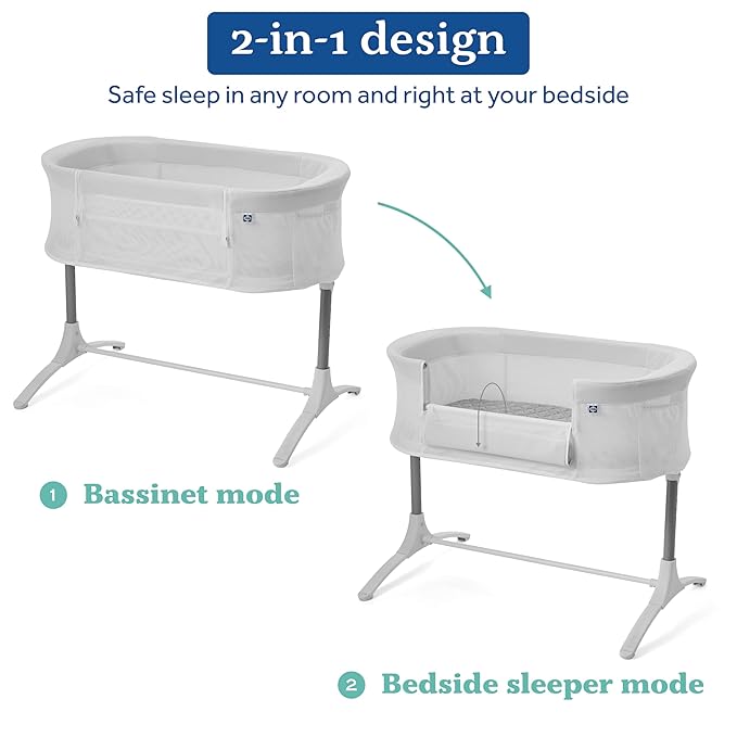 Sealy Baby Airy Dreams Breathable 2-in-1 Baby Bassinet & Bedside Sleeper, Bedside Bassinet for Baby, Height Adjustable, Stand-Alone or Bedside Sleeper, Drop-Down Panel for Easy Access