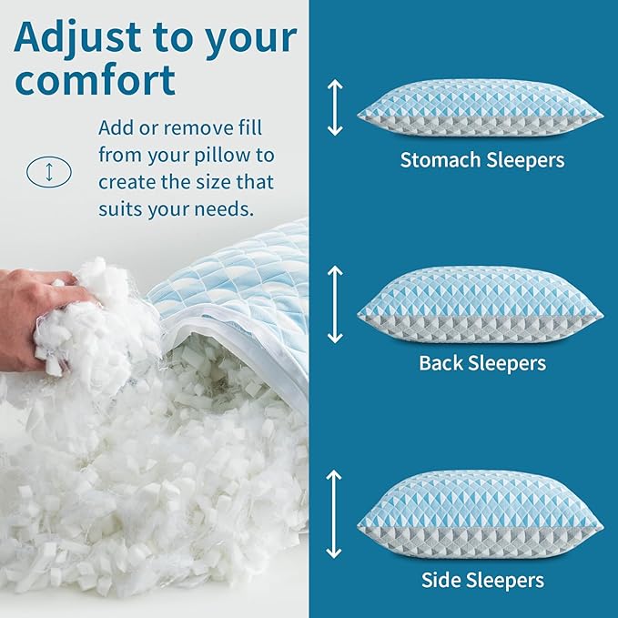 MOLCLCUY Memory Foam Pillows Queen Size Set of 2 Adjustable Cooling Pillow with Washable Removable Cover for Side Back Stomach Sleepers(20"x 30")