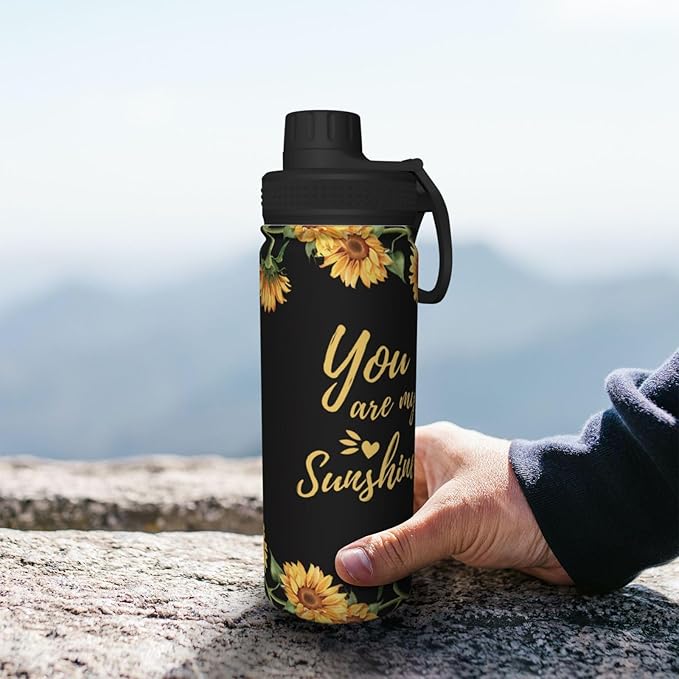 Cerburny Insulated Water Bottle You Are My Sunshine 18 oz Stainless Steel Bottles With Lid Leak Proof Gym Sport Water Jug For Women Friends