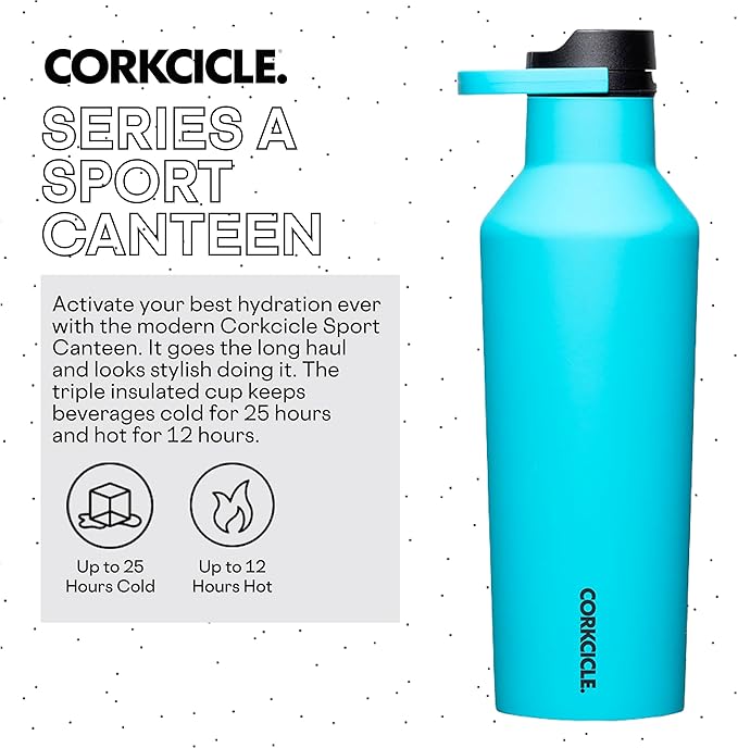Corkcicle Sport Canteen Insulated Tumbler, Capri Blue, 32 oz – Reusable Water Bottle Keeps Beverages Cold for 25 Hours & Hot 12 Hours – Cupholder Friendly Tumbler with Screw-On Cap