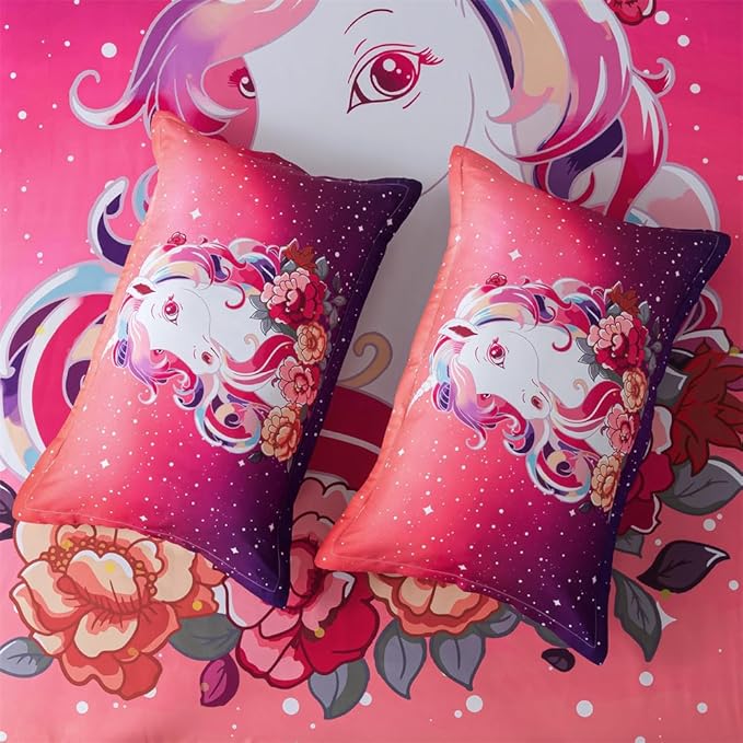 qjmiaofang Unicorn Sheets Full Girls Pink Unicorn Bed Sheet Set 3Pieces Rainbow Sheets Princess Unicorn Fitted Sheet Flowers Unicorn Flat Sheet with 1 Flat Sheet 1 Fitted Sheet 2 Pillow Shams