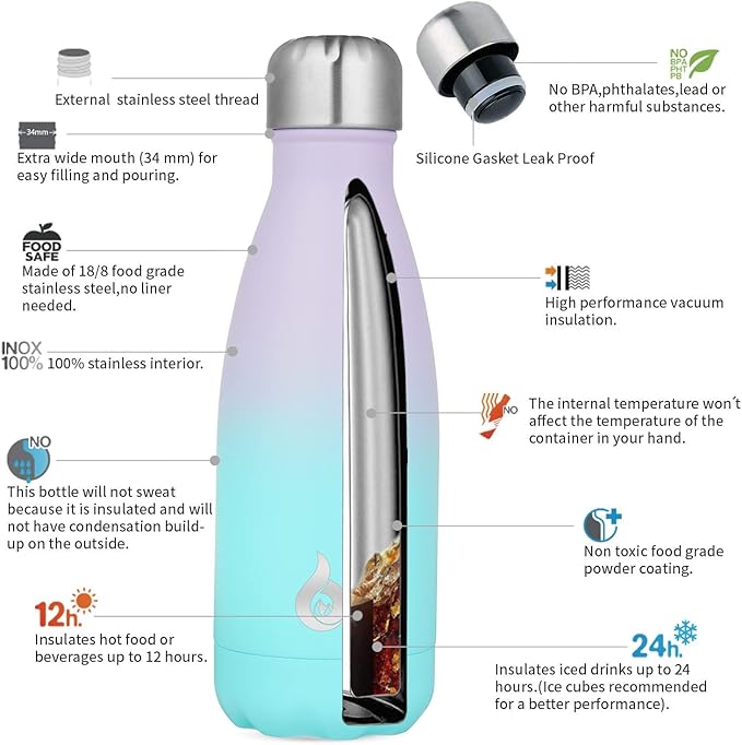 BJPKPK Water Bottles Insulated 12oz Stainless Steel Water Bottle Dishwasher Safe,Oasis