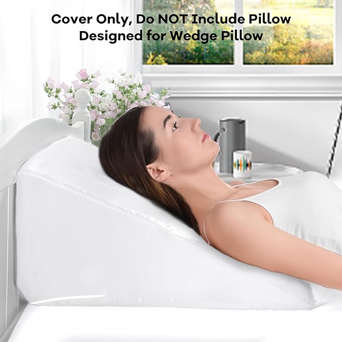 HOMBYS Satin Bed Wedge Pillow Cover Silky & Smooth Wedge Pillowcase 1 Pack 24x24x12, Soft & Breathable, Removable & Machine Washable-Zipper Design (Pillow Not Include),White
