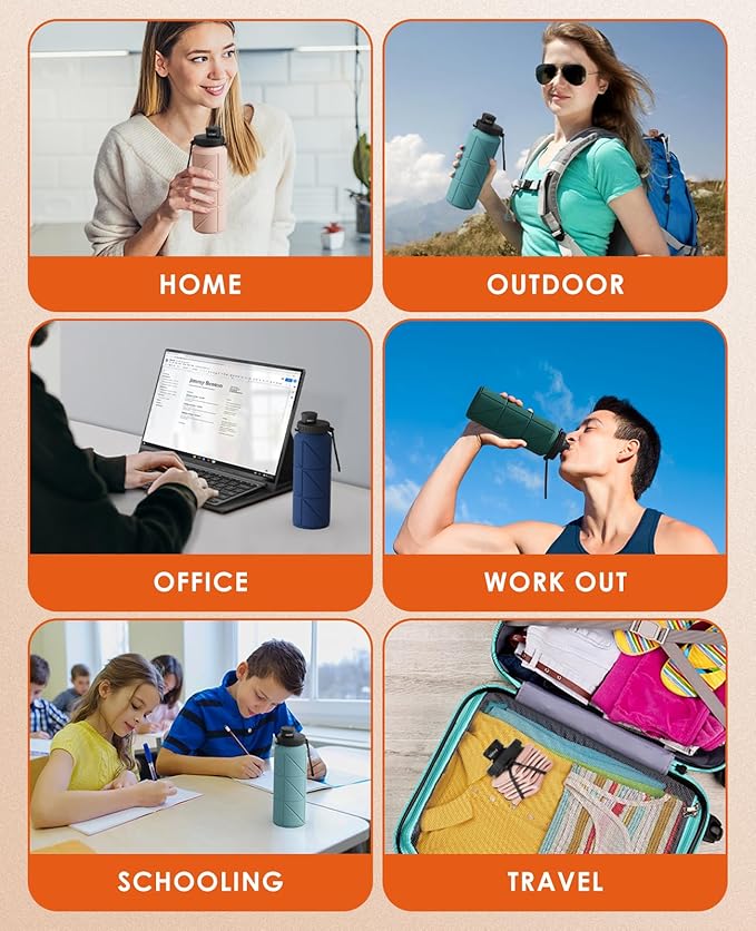 Collapsible Water Bottles,Leakproof BPA Free Silicone Foldable Portable Water Bottle 690ml(23oz),Lightweight Reusable Water bottle for Travel Running Cycling Gym Camping Sports Outdoor, Pink