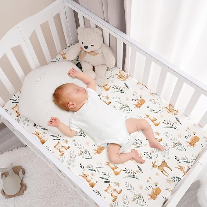 PHF Soft Mini Crib Sheet Set, 2 Pack Silky Comfy Pack N Play Sheets for Boys Girls, Universal Fit for Pack N Play, Playard and Mini Crib Mattresses, Woodland