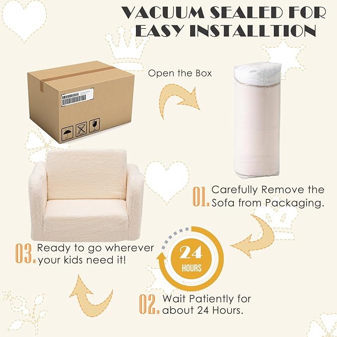 Baby Toddler Sofa Couch for Kids Foldable 2-in-1 Sherpa Fold Out Couch Bed for Playroom, Pull Out Children Convertible Sofa to Lounger Sleeper Chair for Boys & Girls with Double Pockets - Pink