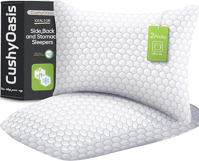 Shredded Memory Foam Pillow for Sleeping, Cooling Bed Pillows Set of 2, Adjustable Pillows for Side, Back, Stomach Sleepers with Washable Pillowcase (Standard Size, Grey)